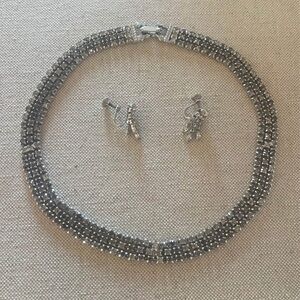 Vintage Rhinestone Choker Necklace & Clip on Earrings SET